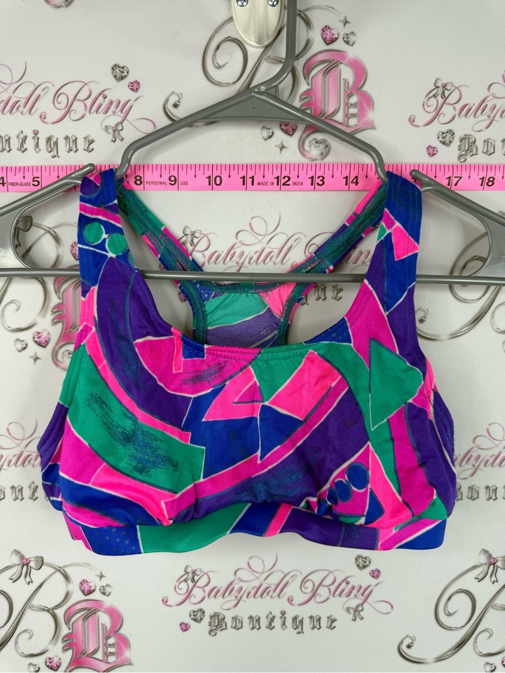 Outfitz swim bikini vintage top Racerback Sports Bra — Pink, Purple & Teal